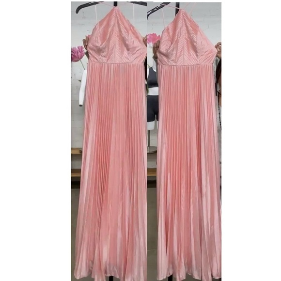 Lulu Elaborate Charm Light Pink Satin Pleated Backless Maxi Dress LG NWT $168.00 - Picture 6 of 10